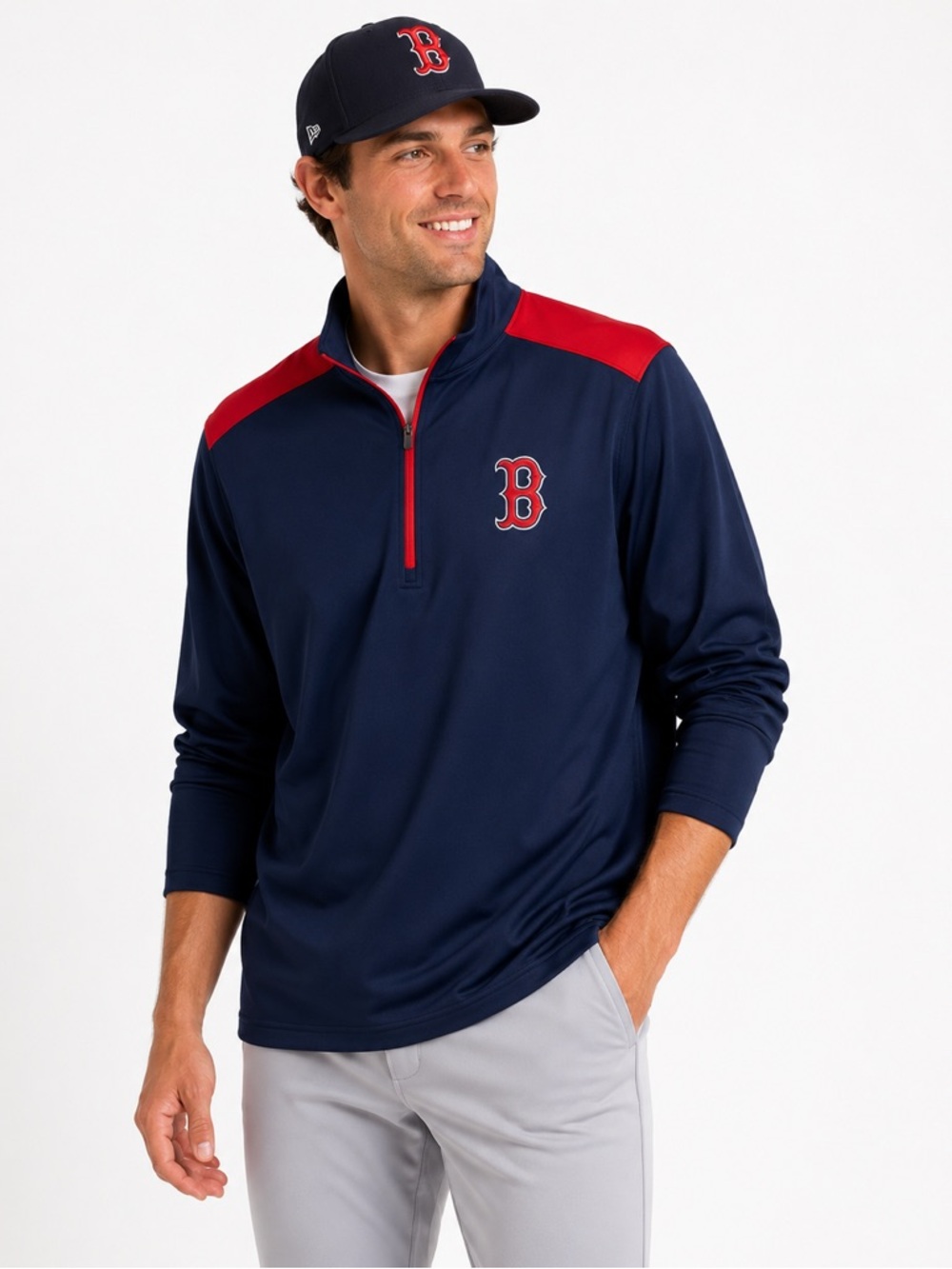 Boston Red Sox 1/4 Zip Pullover Blue Red Official MLB Activewear Size Medium